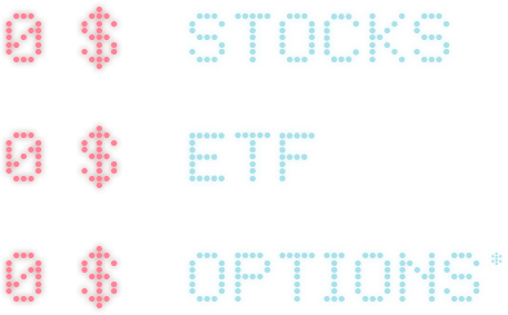 Drawing depicting the quotes on a stock exchange screen with the words $0, SHARES, ETFs and OPTIONS. 