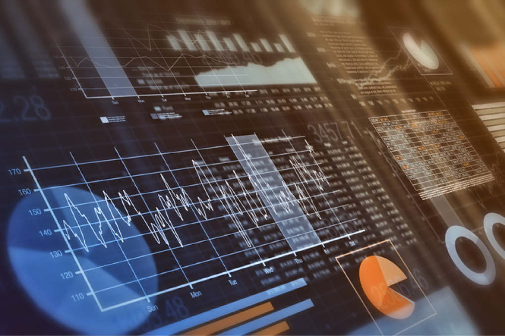 Financial graphs on a screen