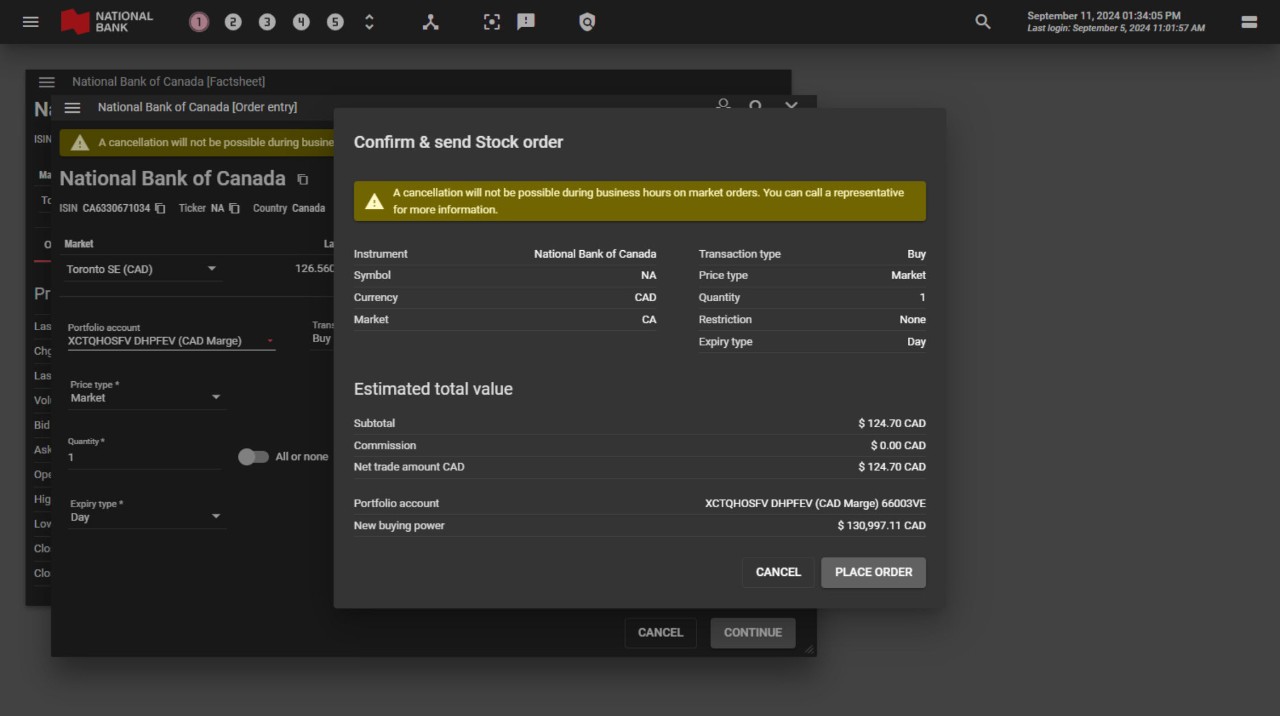 Image of the Continue button on the My Investment Dashboard trading page